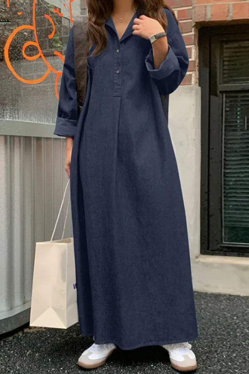 Kaynafashions - Casual Solid Pocket POLO collar Irregular Dress Dresses