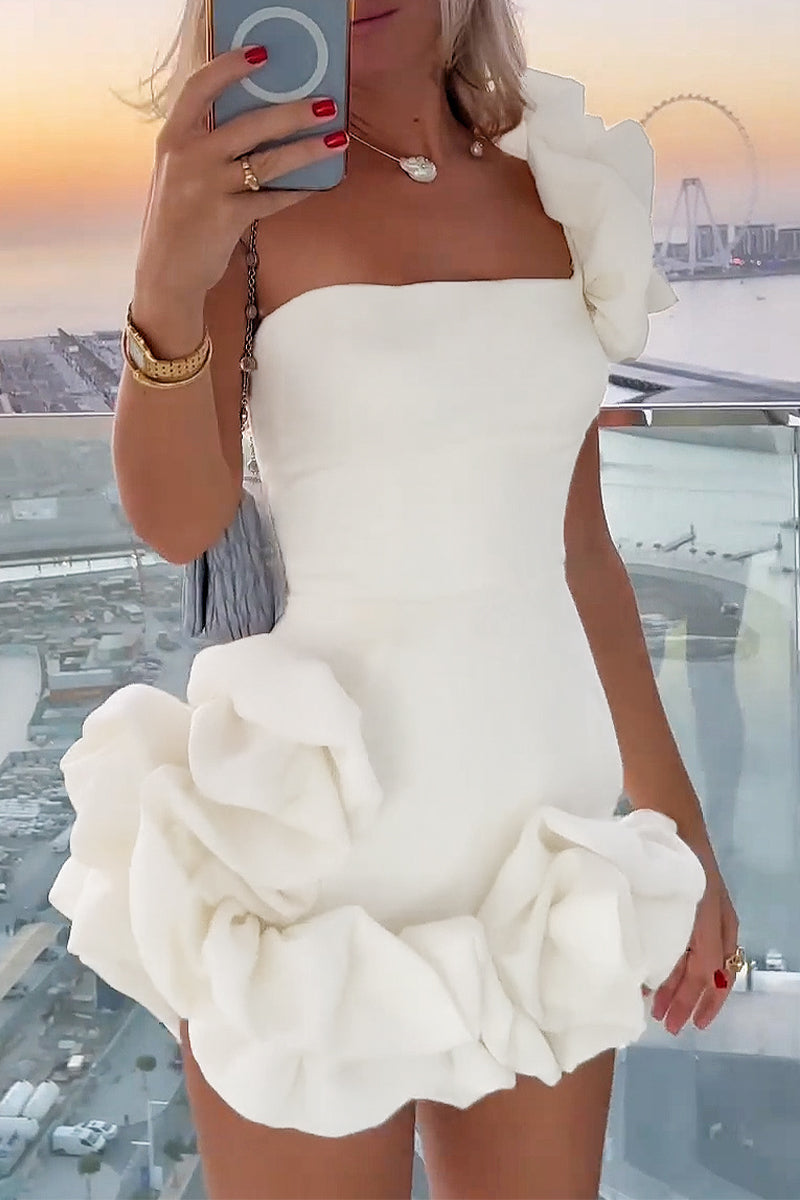 Kaynafashions - Sexy Solid Fold Asymmetrical One Shoulder Bud Dresses