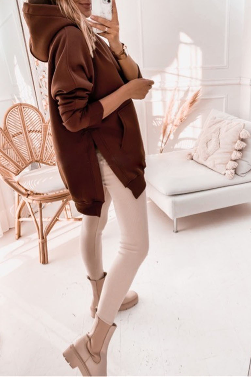 Kaynafashions - Casual Solid Patchwork Hooded Collar Tops(3 colors)