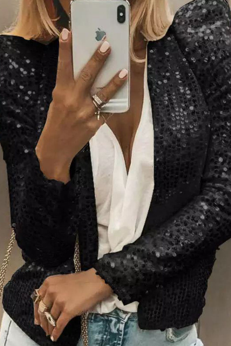 Kaynafashions - Casual Solid Sequins Patchwork Outerwear(5 Colors)