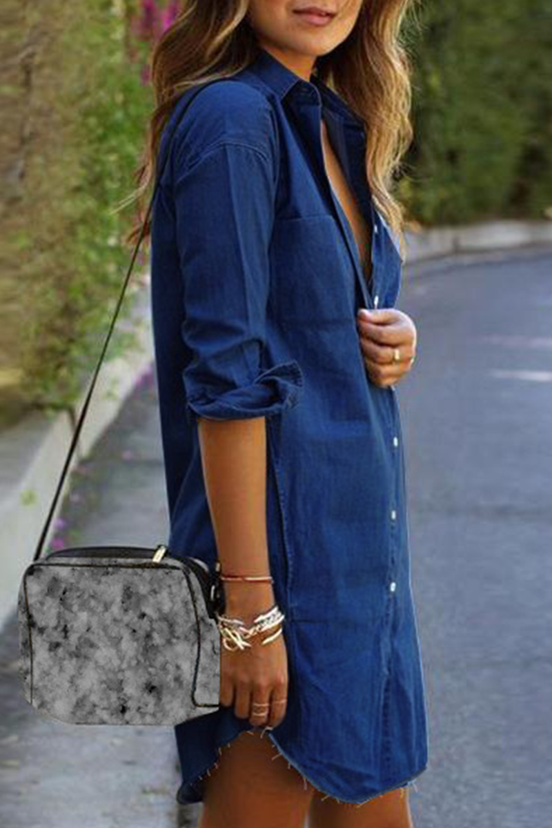 Kaynafashions - Casual Solid Patchwork Turndown Collar Shirt Dress Dresses(4 colors)