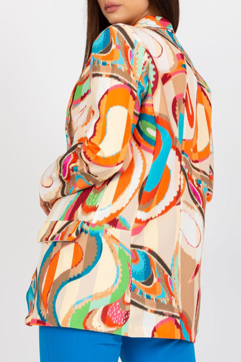 Kaynafashions - Celebrities Elegant Geometric Print Contrast Turn-back Collar Outerwear