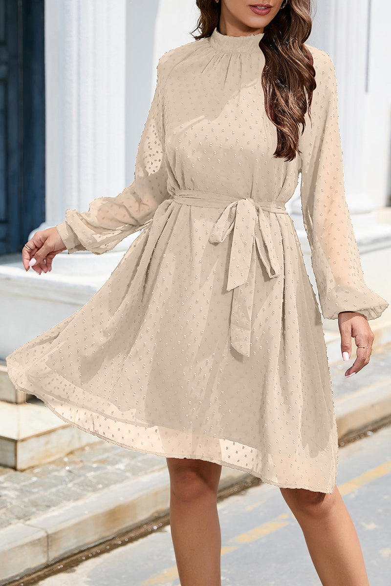 Kaynafashions - Elegant Solid Frenulum Turtleneck A Line Dresses