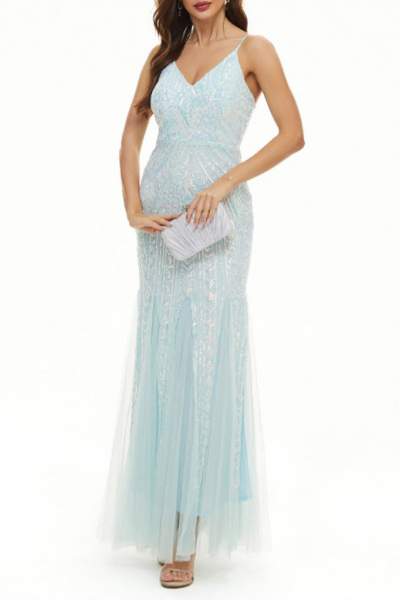 Kaynafashions - Sexy Celebrities Patchwork Sequins V Neck Evening Dress Dresses(4 Colors)