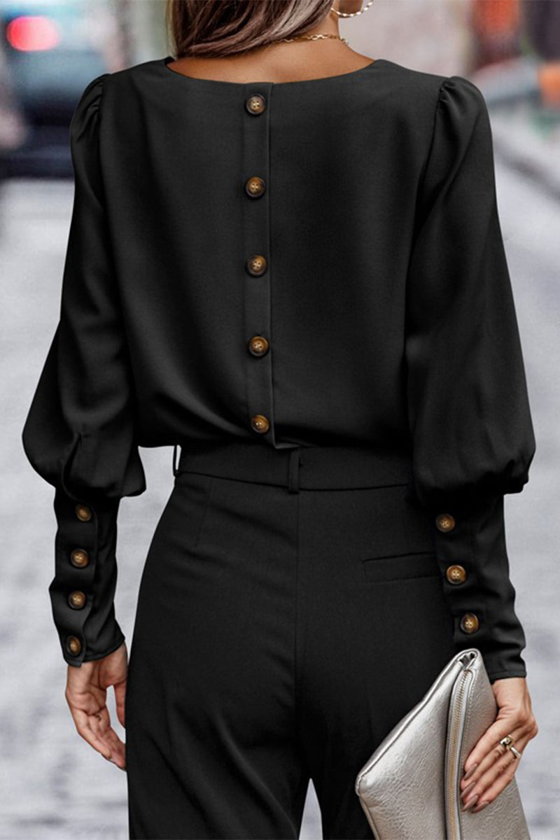 Kaynafashions - Elegant Solid Buttons O Neck Tops