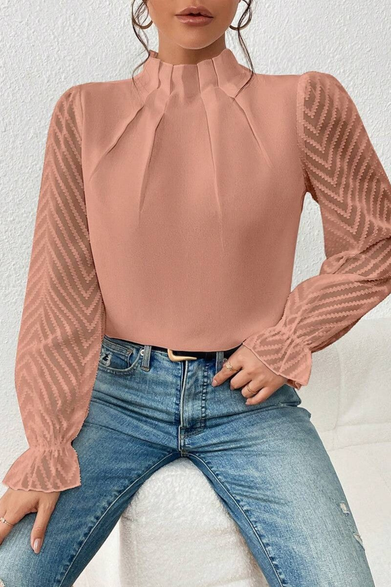 Kaynafashions - Casual Solid Patchwork Flounce Half A Turtleneck Tops