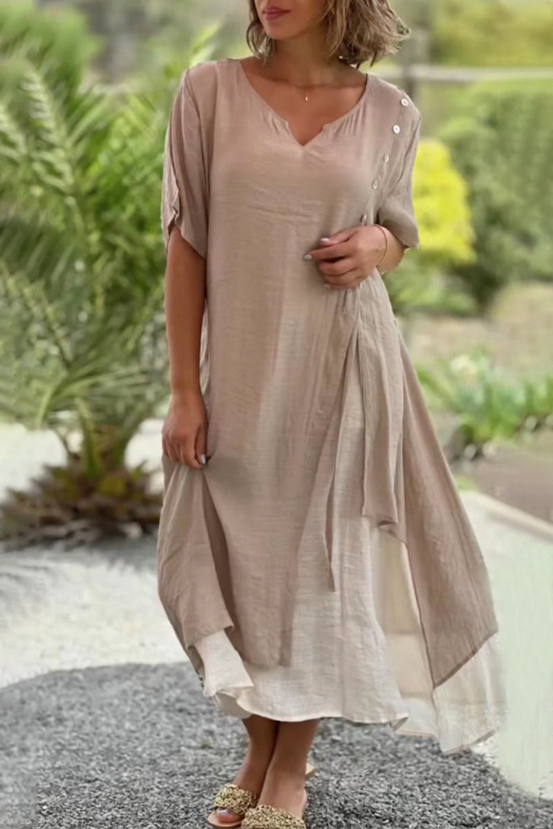 Kaynafashions - Casual College Solid Patchwork V Neck Irregular Dress Dresses(3 Colors)