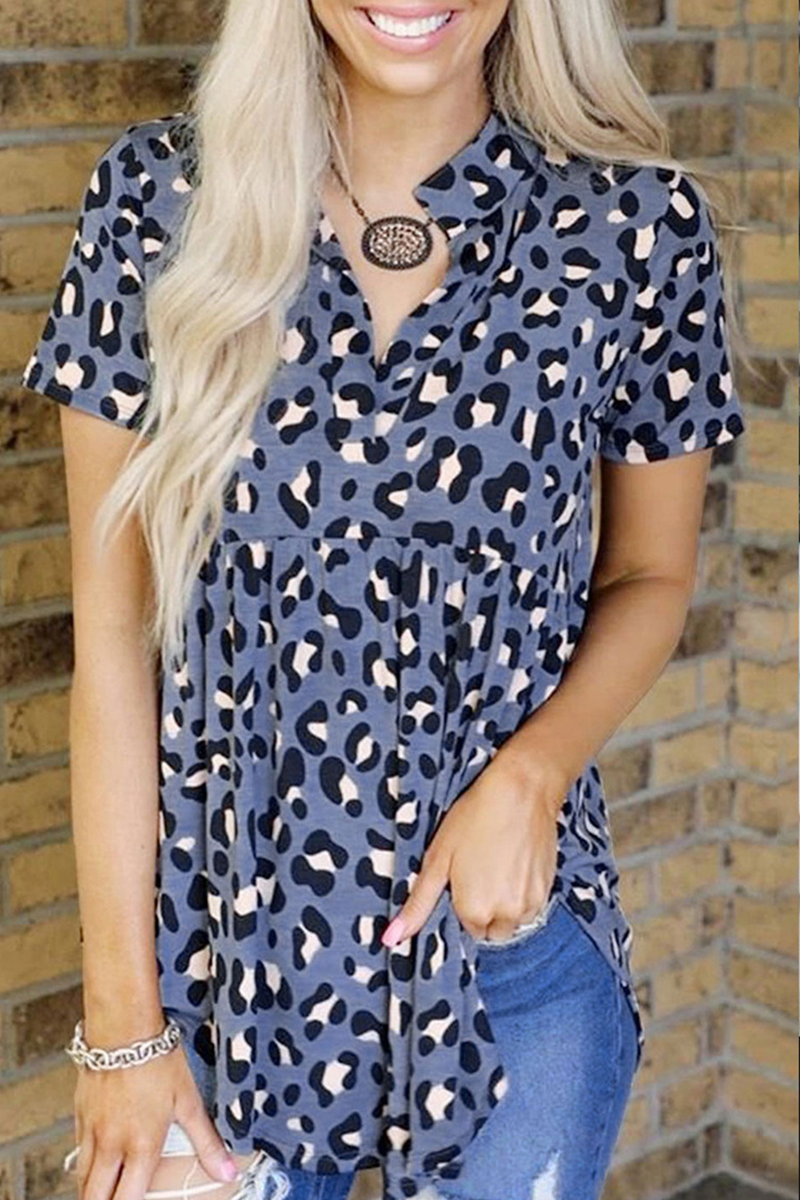 Kaynafashions - Casual Leopard Patchwork Turndown Collar T-Shirts