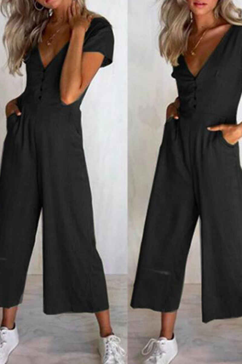 Kaynafashions - Casual Solid Patchwork V Neck Boot Cut Jumpsuits(4 colors)