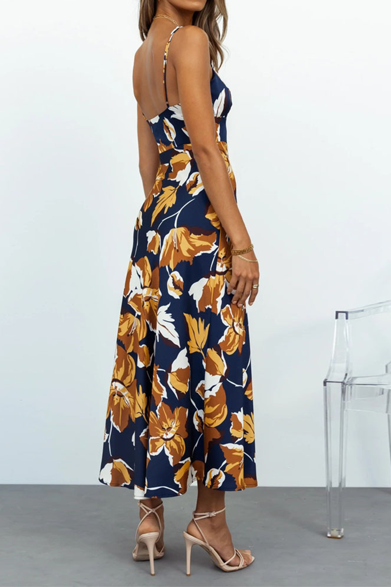 Kaynafashions - Casual Print Patchwork Spaghetti Strap Straight Dresses