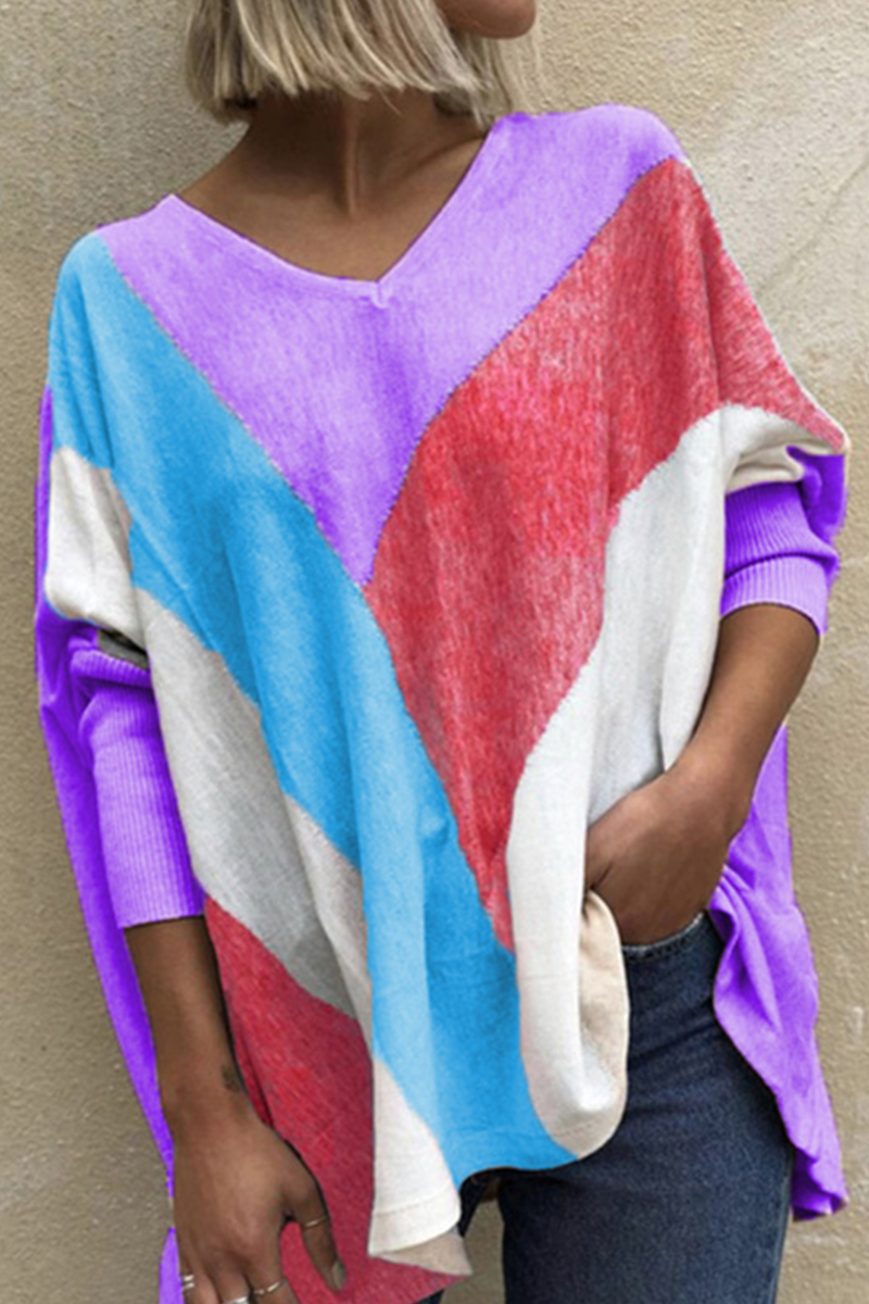 Kaynafashions - Casual Patchwork Contrast V Neck Tops