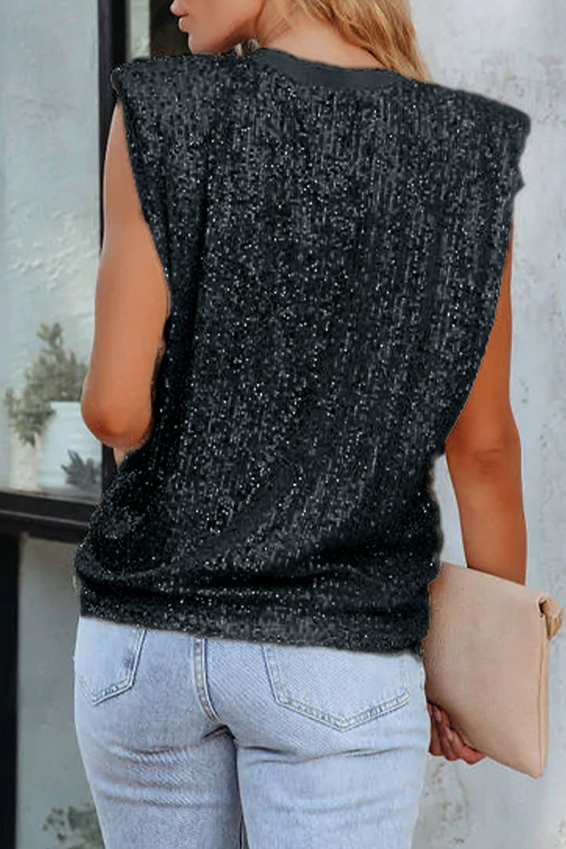 Kaynafashions - Solid Sequins O Neck Tops