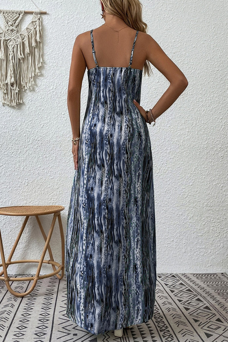 Kaynafashions - Casual College Print Patchwork O Neck Sling Dress Dresses