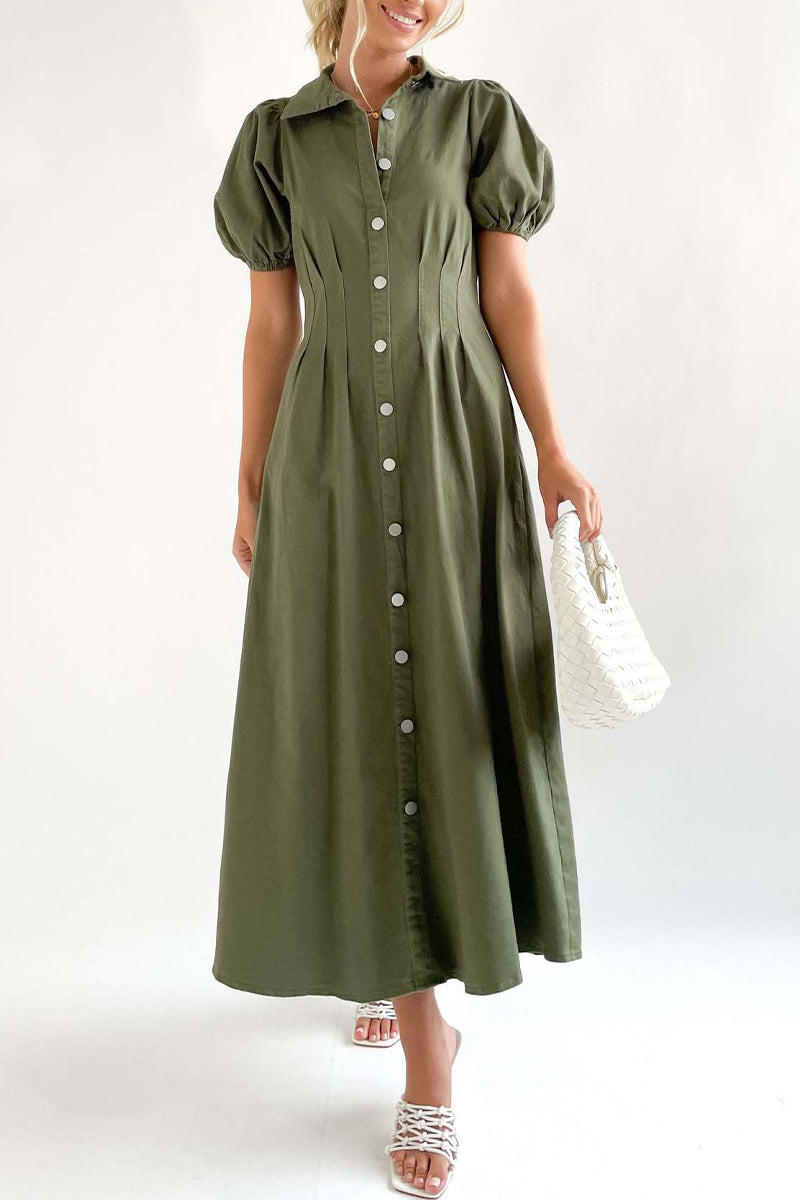 Kaynafashions - Casual Solid Buckle Turndown Collar A Line Dresses