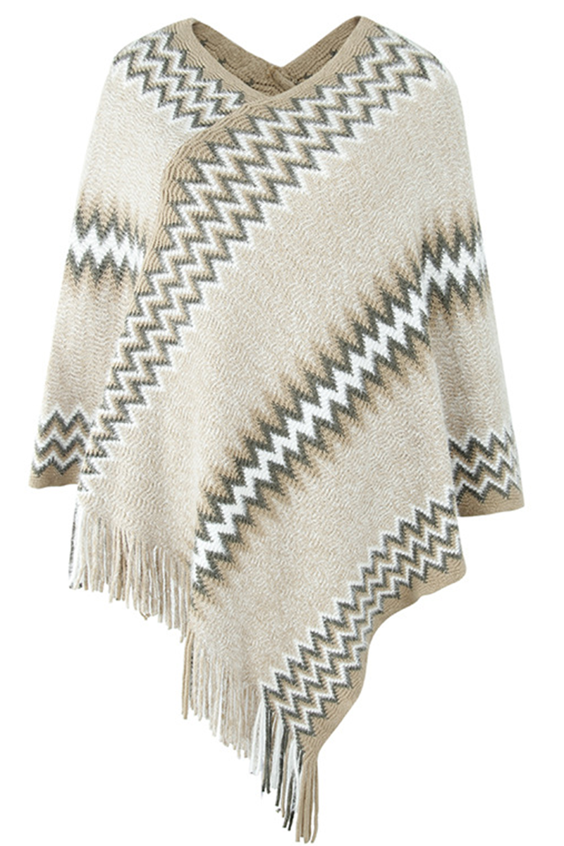 Kaynafashions - Casual Print Tassel O Neck Outerwear