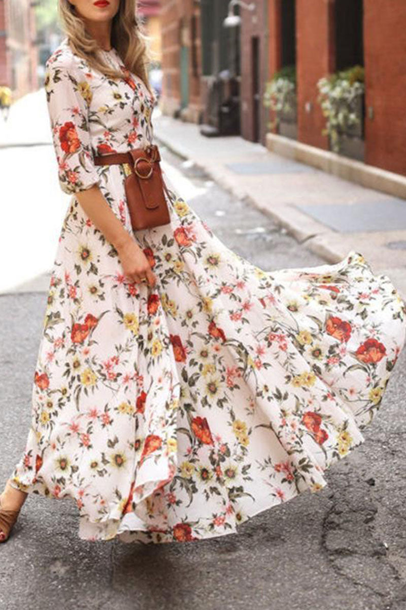 Kaynafashions - Fashion Elegant Print Patchwork O Neck A Line Dresses
