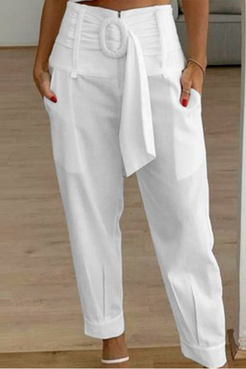 Kaynafashions - Casual Solid Patchwork Regular High Waist Conventional Solid Color Bottoms