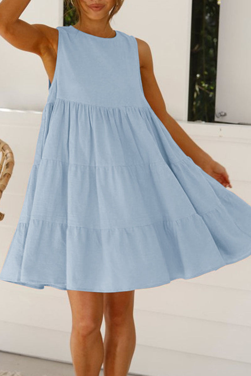 Kaynafashions - Fashion Casual Solid Patchwork O Neck Princess Dresses(6 Colors)