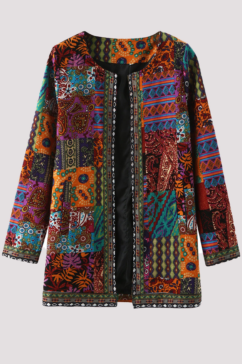 Kaynafashions - Print Printing O Neck Outerwear(3 Colors)