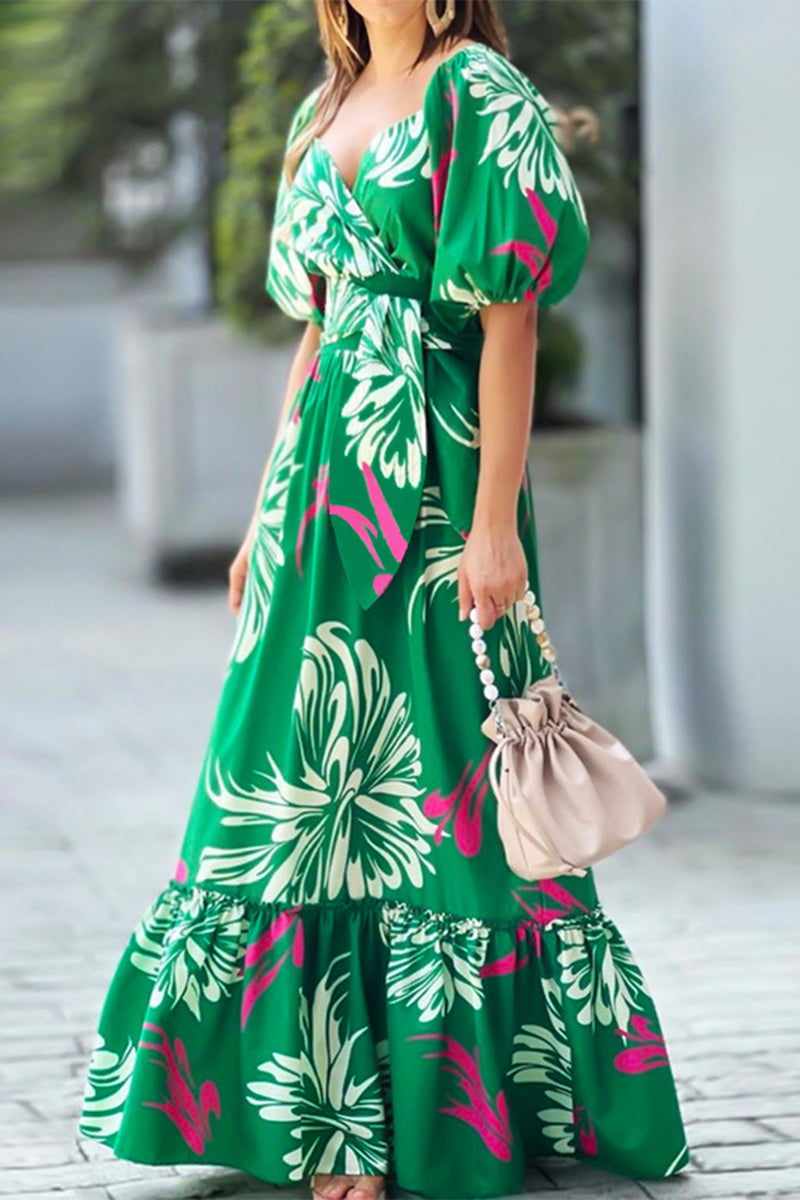 Kaynafashions - Elegant Floral Fold V Neck A Line Dresses