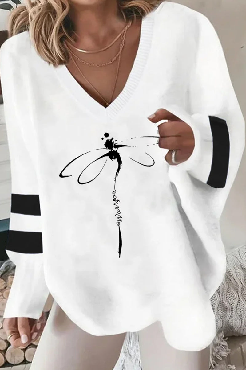 Kaynafashions - Casual Street Print Patchwork V Neck Tops