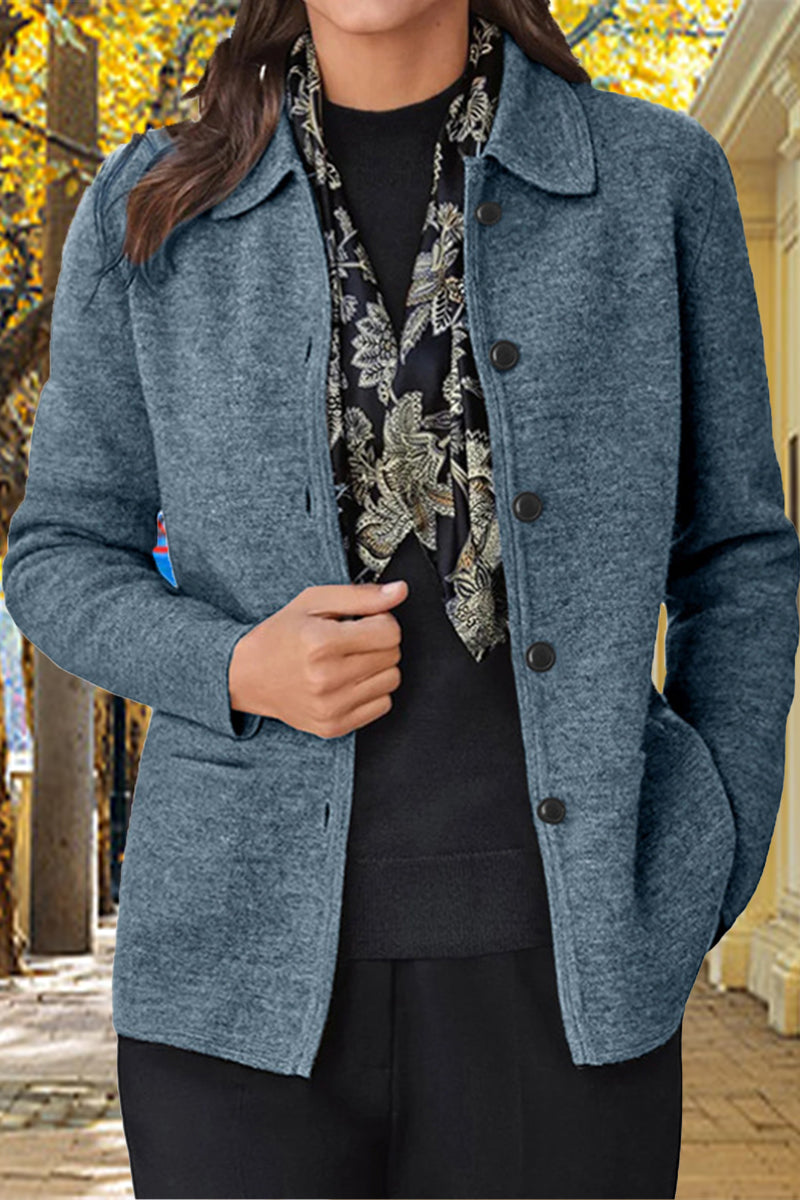 Kaynafashions - Solid Buttons Turndown Collar Outerwear