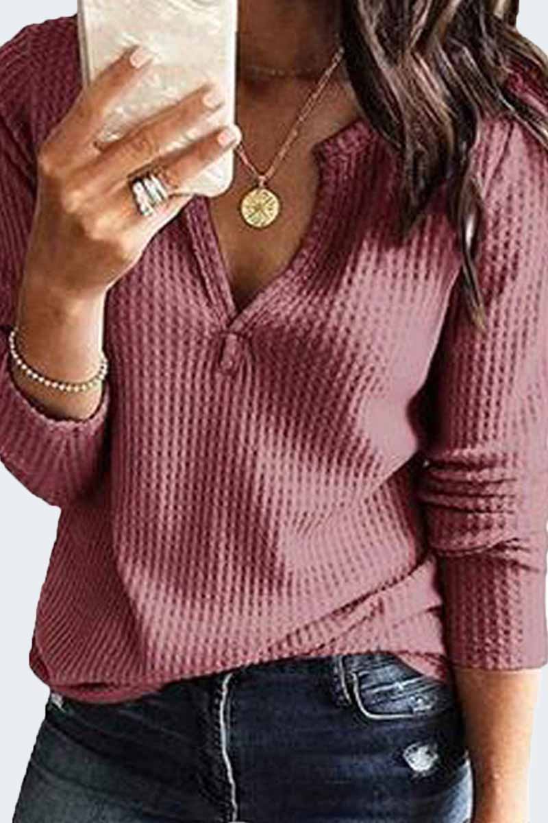 Kaynafashions - Casual Solid V Neck Tops