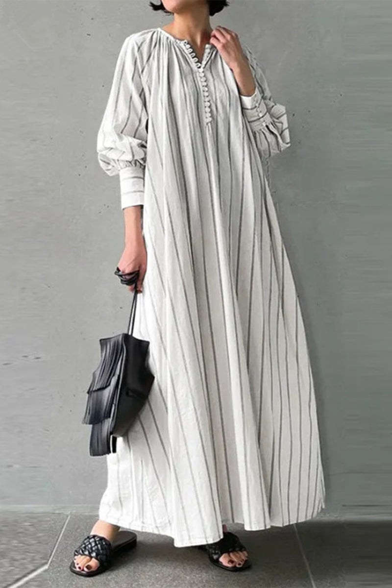 Kaynafashions - Casual Simplicity Striped Patchwork O Neck A Line Dresses(3 Colors)