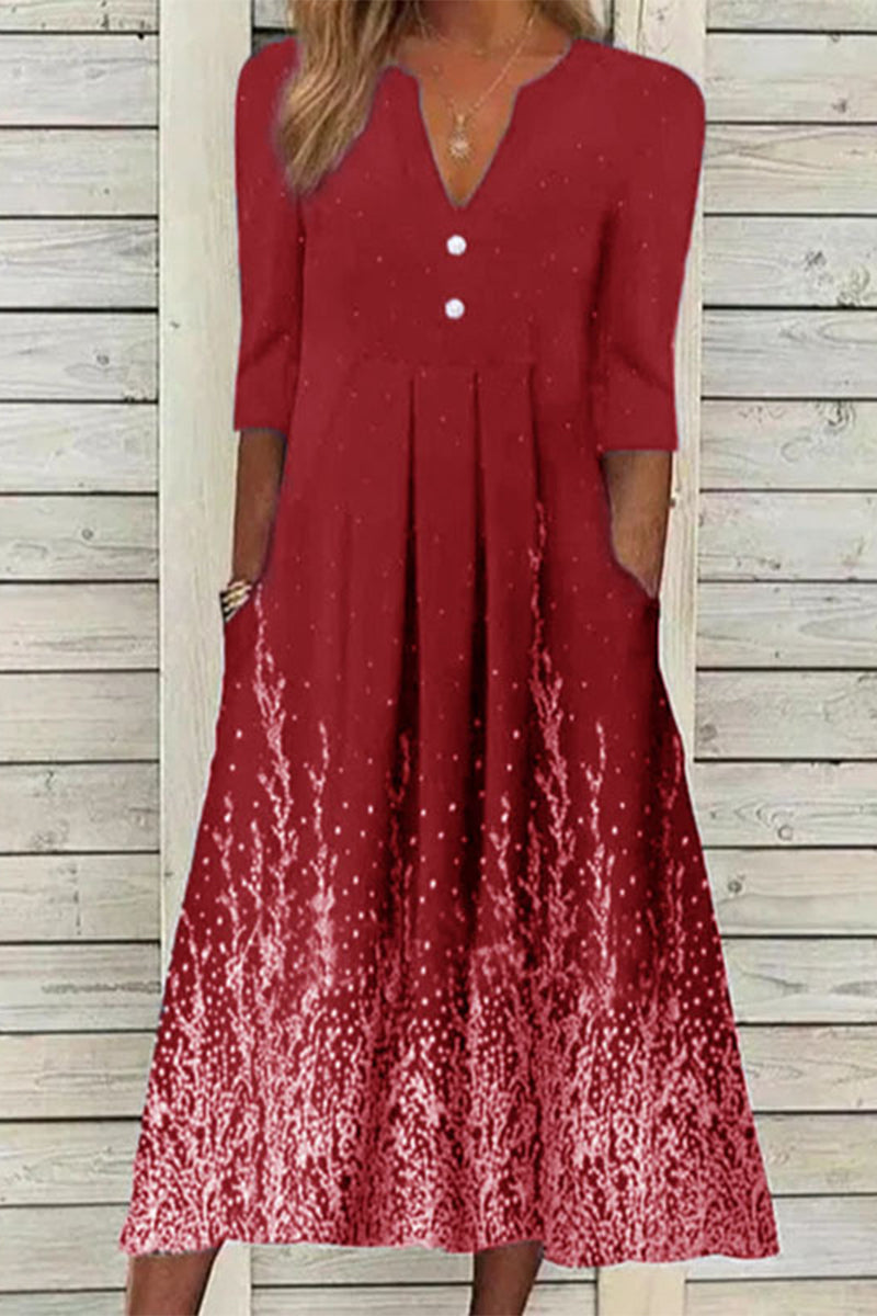 Kaynafashions - Casual Print Printing V Neck A Line Dresses(5 Colors)