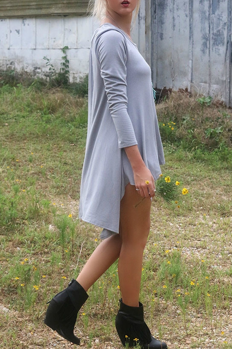 Kaynafashions - Casual Solid Asymmetrical O Neck Tops