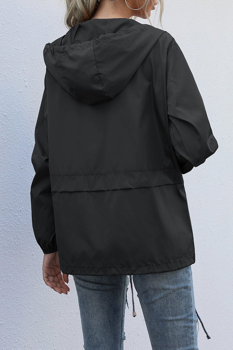 Kaynafashions - Casual Solid Zipper Hooded Collar Outerwear