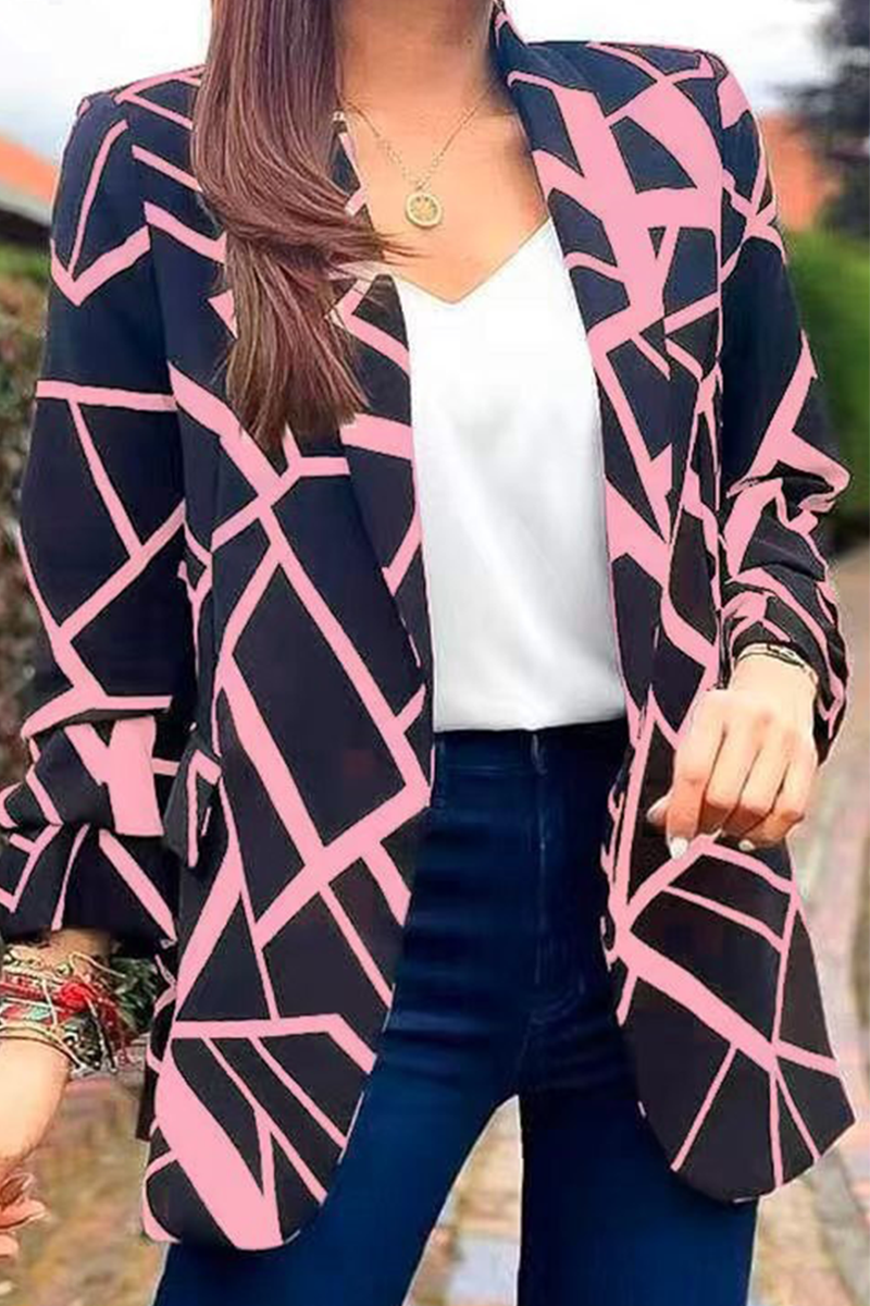 Kaynafashions - Fashion Print Printing Turndown Collar Outerwear(6 colors)