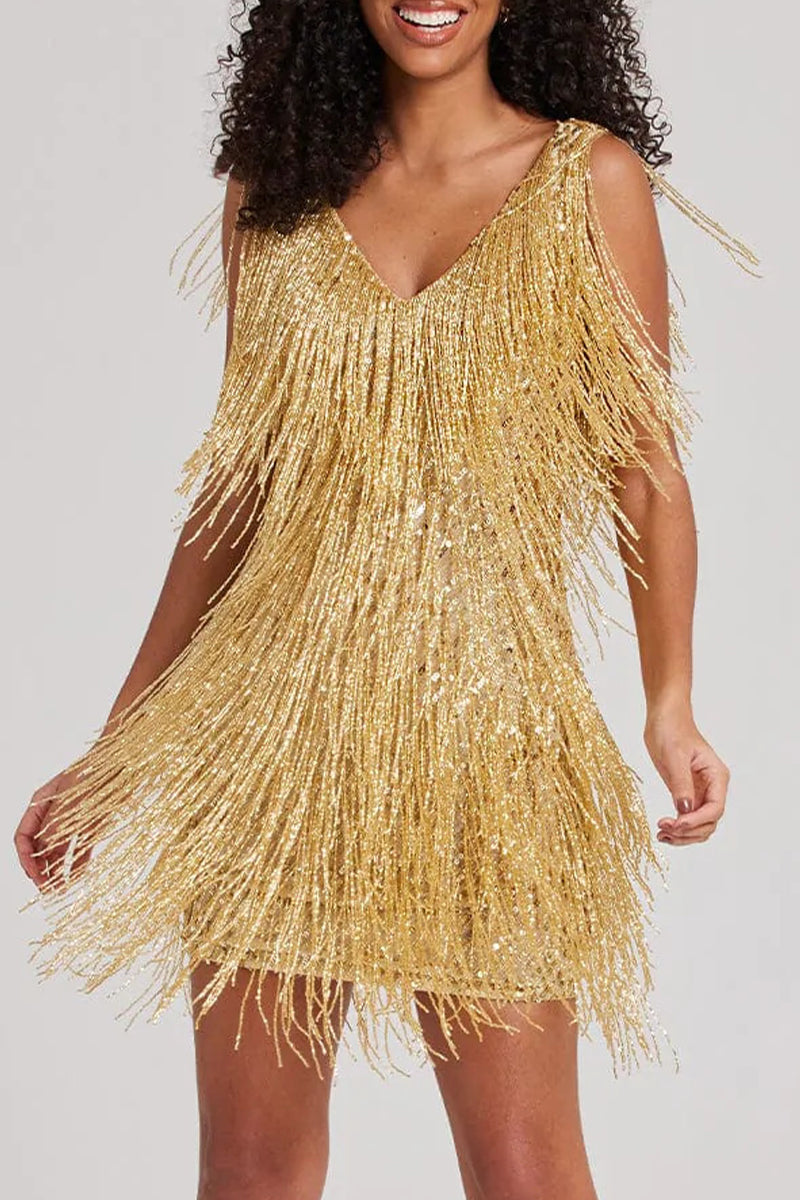 Kaynafashions - Sexy Party Solid Tassel V Neck Vest Dress Dresses(6 Colors)