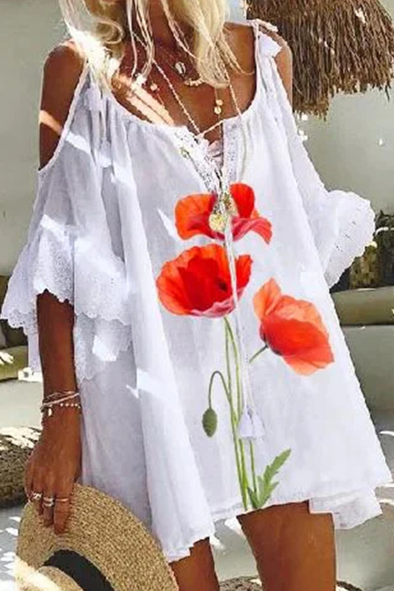Kaynafashions - Sexy Casual Print Patchwork O Neck Dresses(3 Colors)