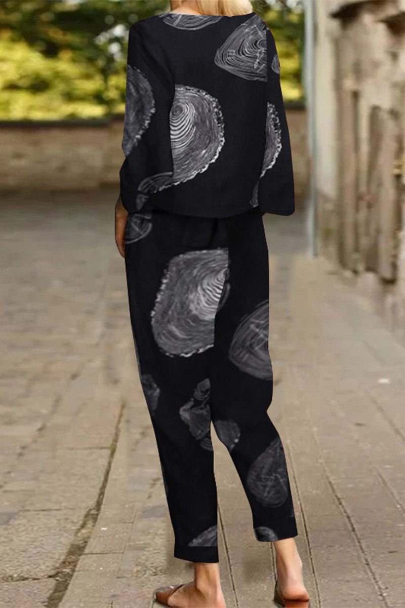 Kaynafashions - Casual Street Printing O Neck Long Sleeve Two Pieces(4 Colors)