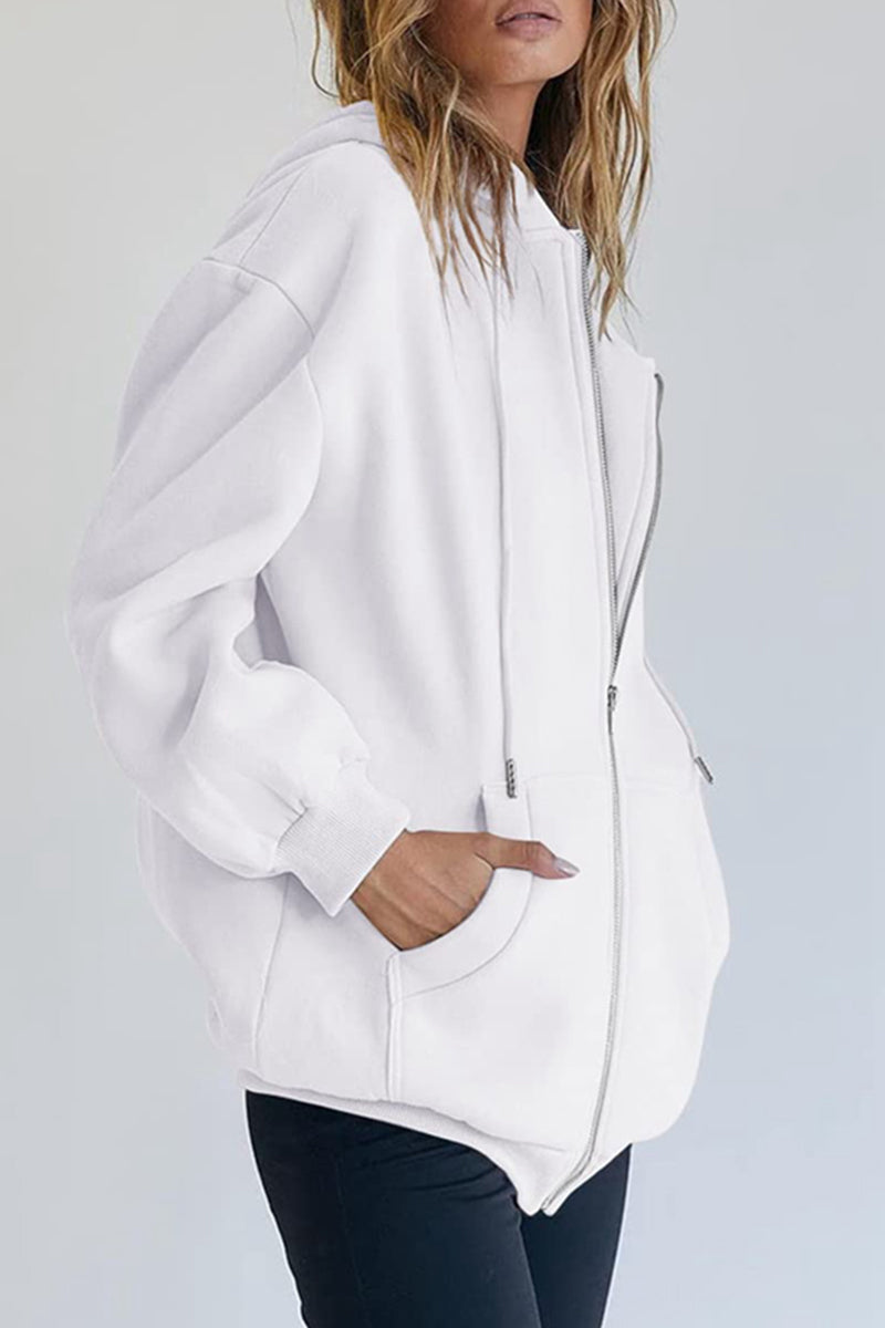 Kaynafashions - Casual Sportswear Solid Pocket Hooded Collar Outerwear