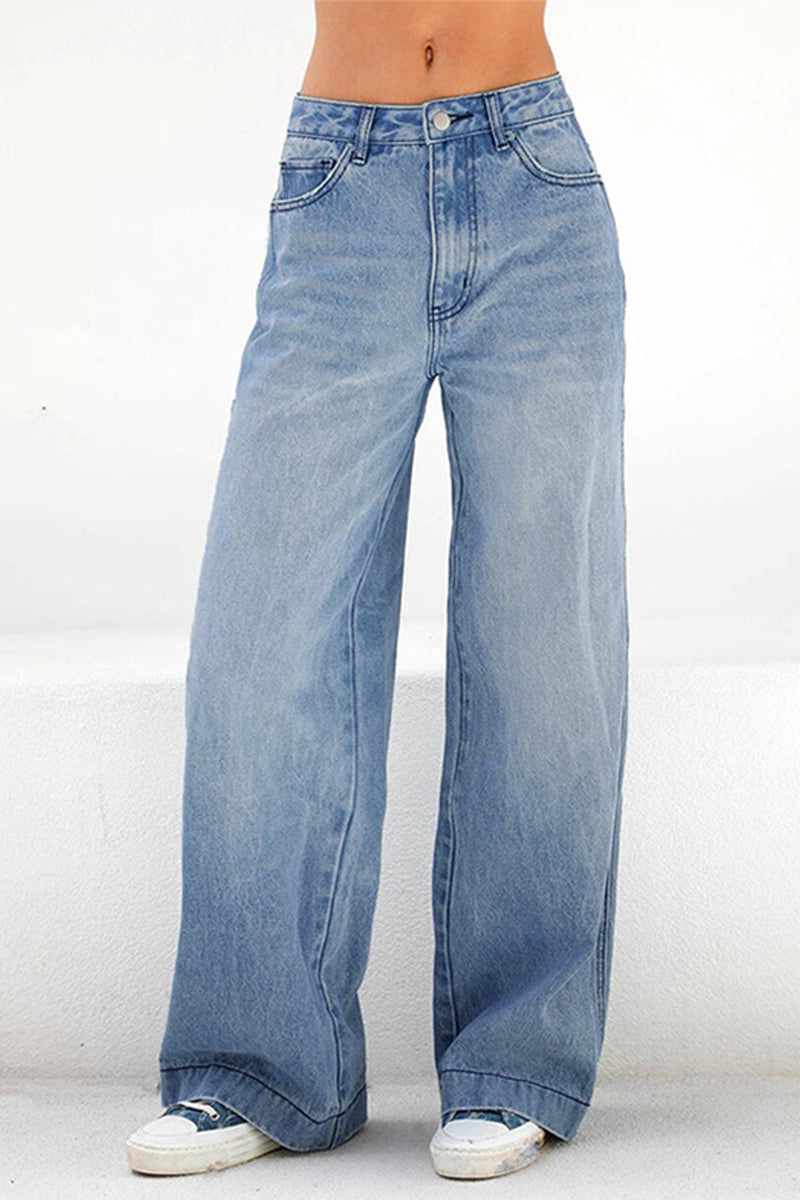 Kaynafashions - Street Solid Patchwork Straight Denim Jeans