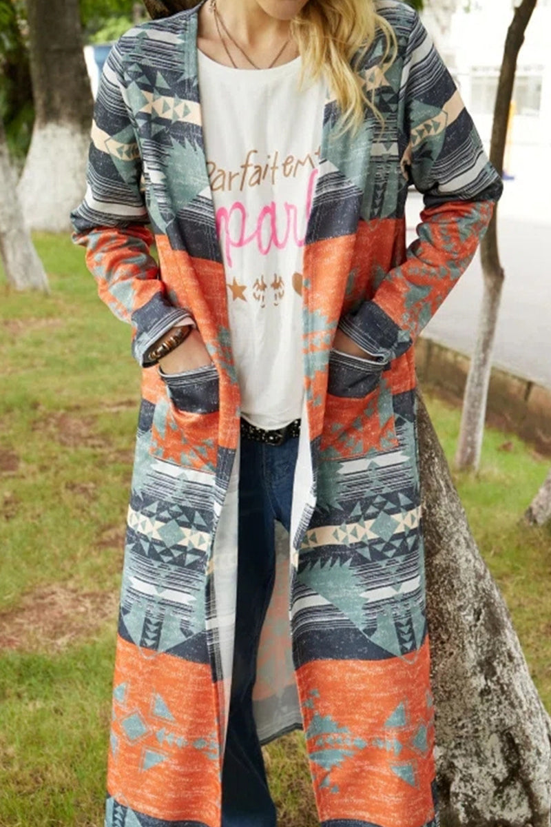 Kaynafashions - Fashion Geometric Patchwork Asymmetrical Printing Outerwear(6 Colors)