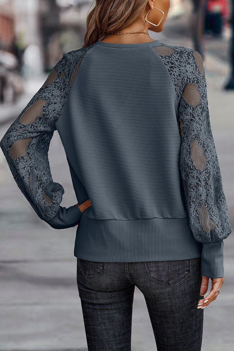 Kaynafashions - Casual Solid Lace V Neck Tops(4 Colors)