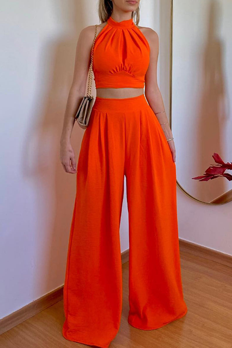 Kaynafashions - Sexy Simplicity Solid Frenulum Halter Sleeveless Two Pieces