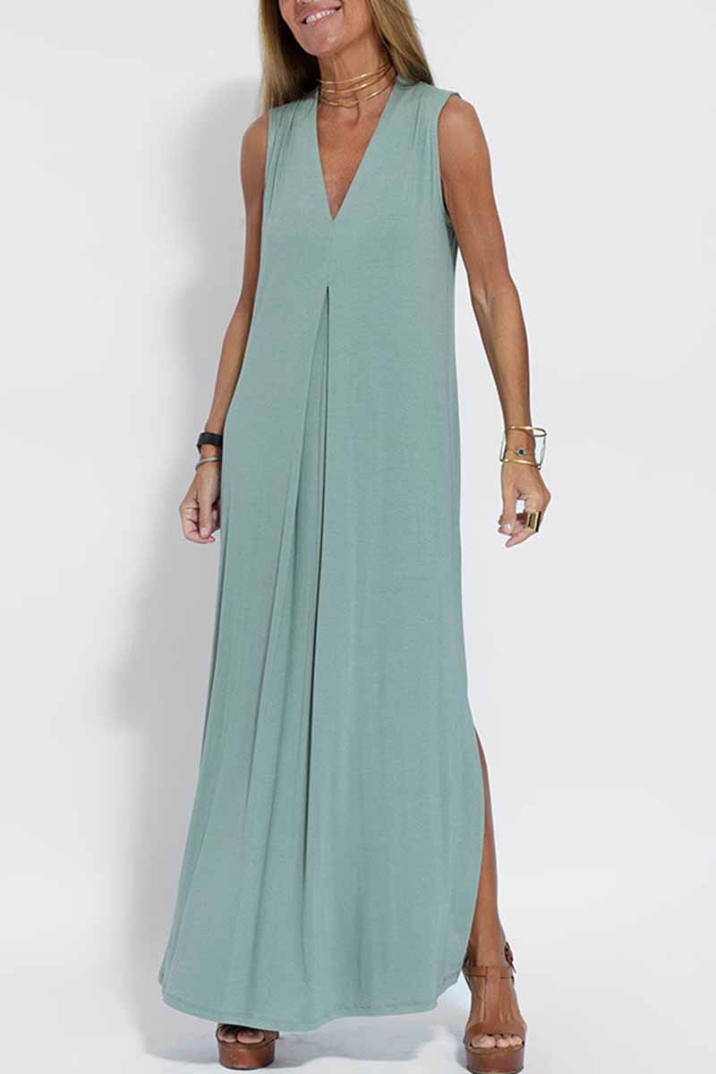 Kaynafashions - Street Solid Patchwork V Neck Vest Dress Dresses(4 Colors)