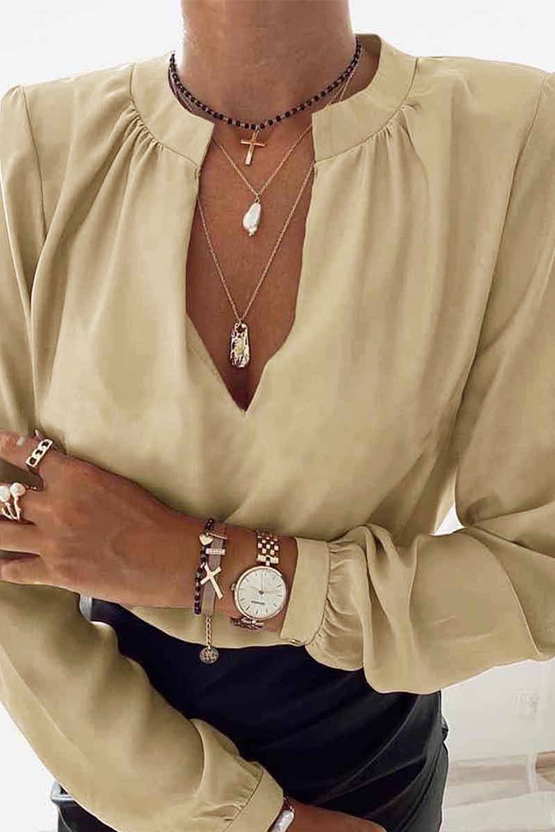 Kaynafashions - Fashion British Style Solid V Neck Tops(3 colors)