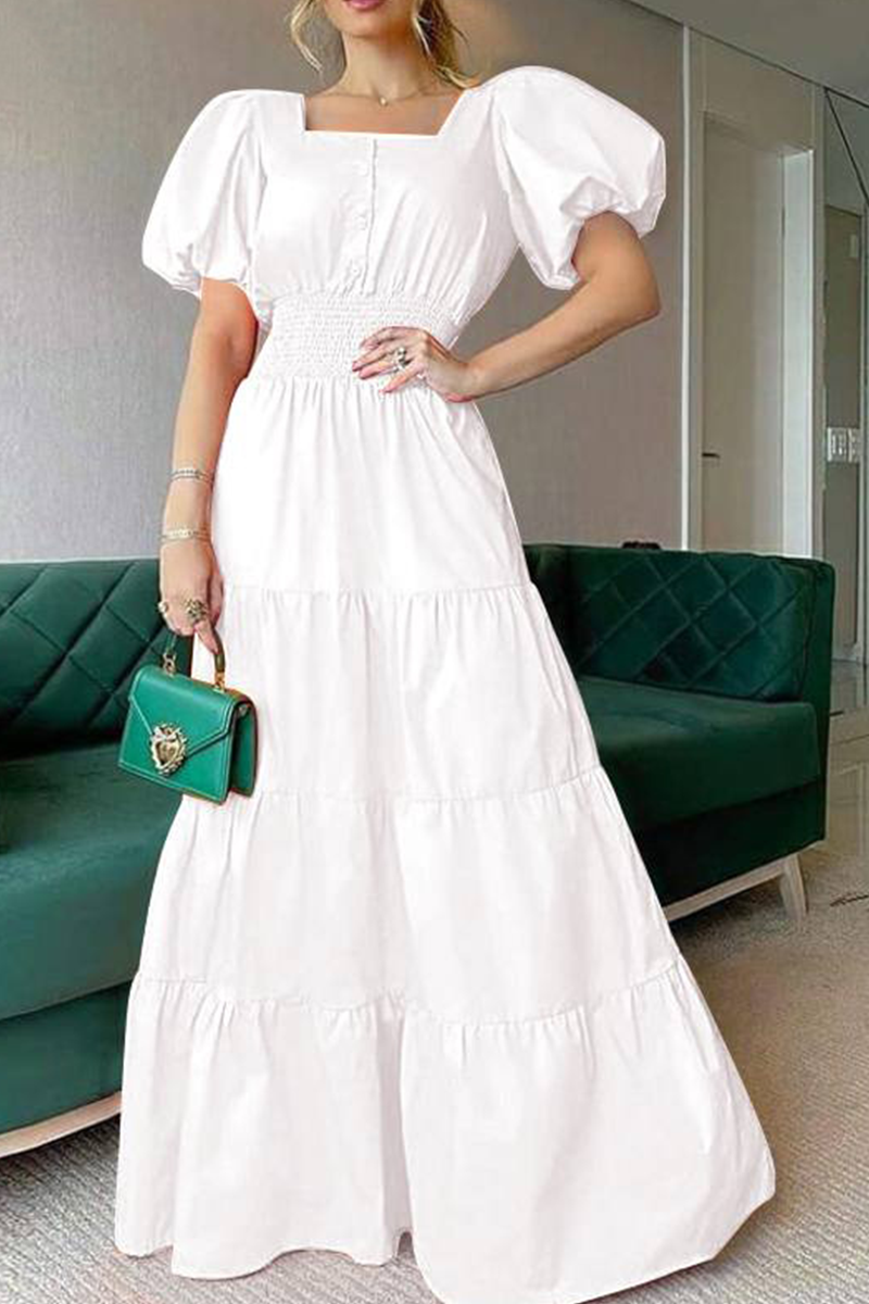 Kaynafashions - Casual Solid Patchwork Square Collar Cake Skirt Dresses(3 Colors)