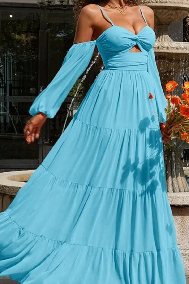 Kaynafashions - Sexy Solid Fold V Neck Sling Dress Dresses