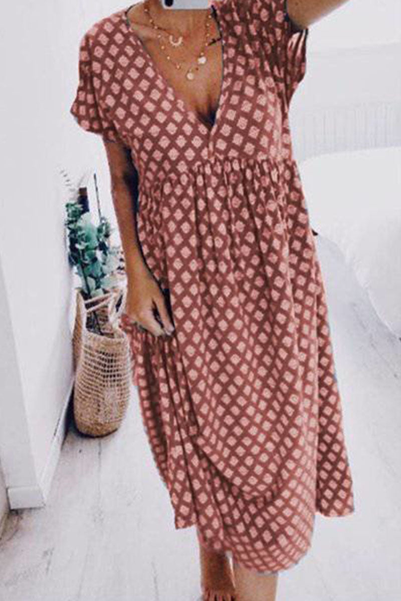 Kaynafashions - Fashion Street Print V Neck A Line Dresses(4 Colors)