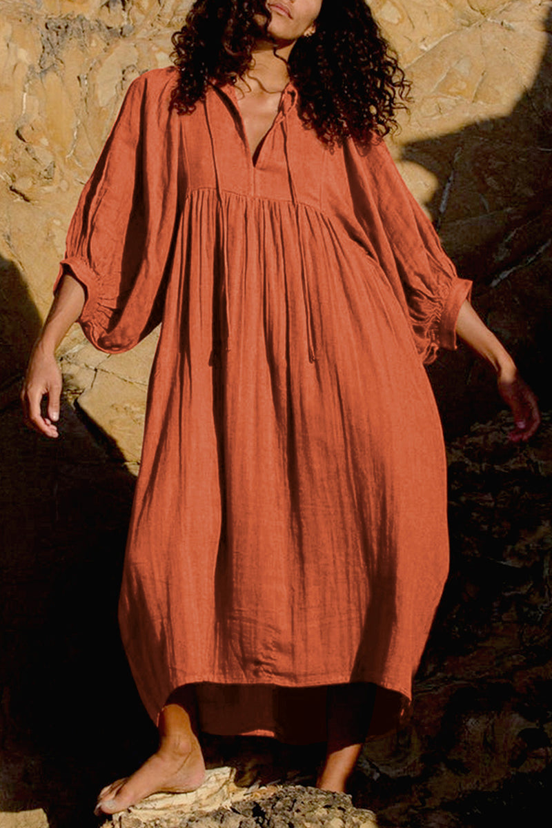 Kaynafashions - Casual Daily Solid Fold O Neck Pleated Dresses(4 Colors)