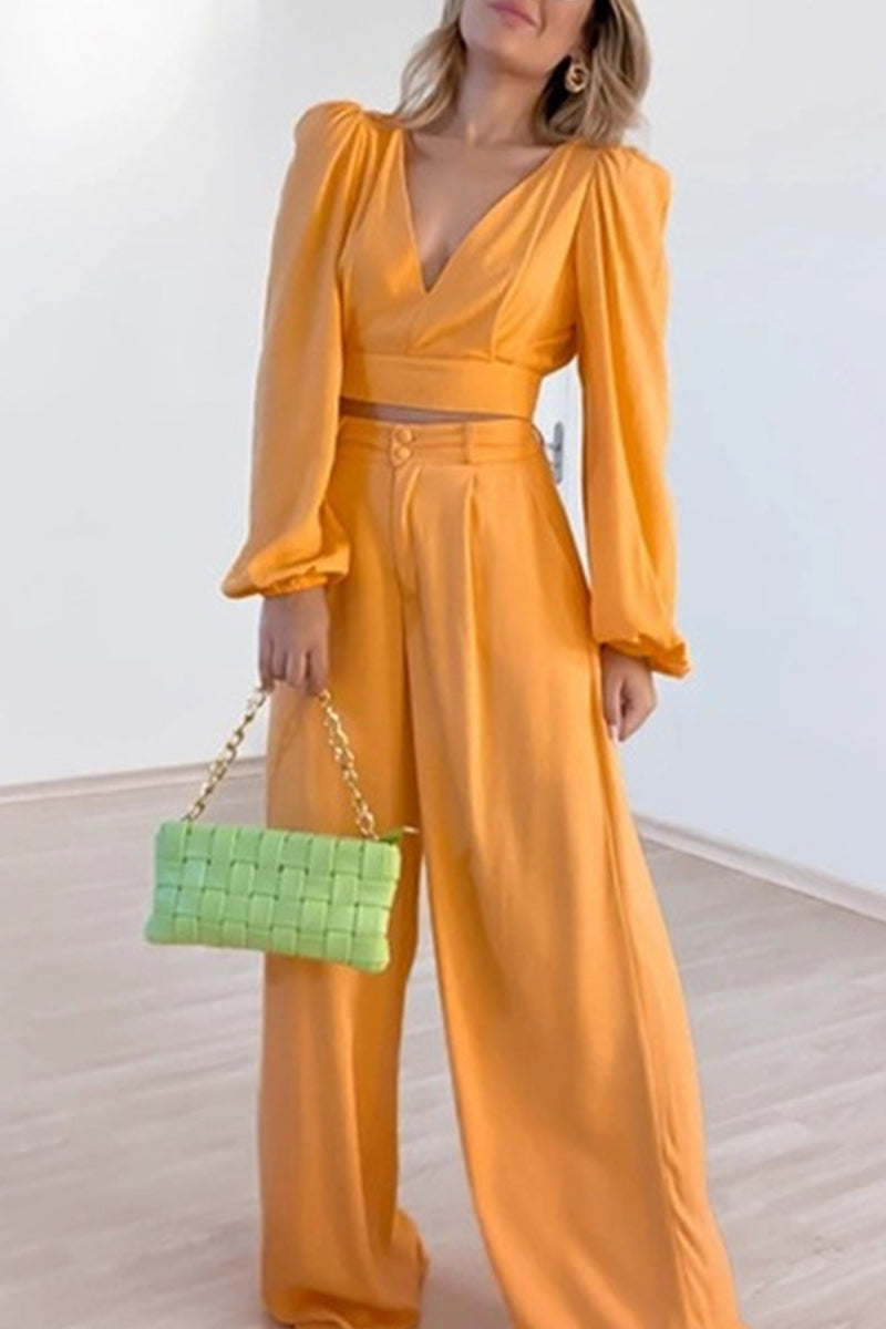 Kaynafashions - Work Elegant Buttons V Neck Long Sleeve Two Pieces