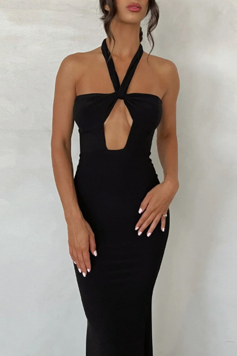 Kaynafashions - Sexy Solid Bandage Backless Halter Strapless Dress Dresses