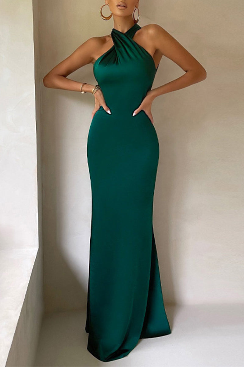 Kaynafashions - Elegant Formal Solid Backless Halter Trumpet Mermaid Dresses(3 Colors)