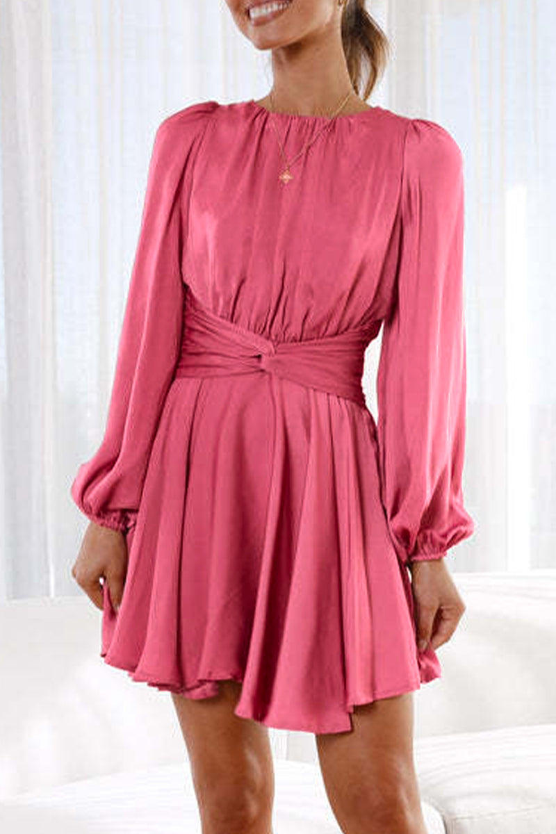 Kaynafashions - Sexy Solid Bandage Fold O Neck A Line Dresses